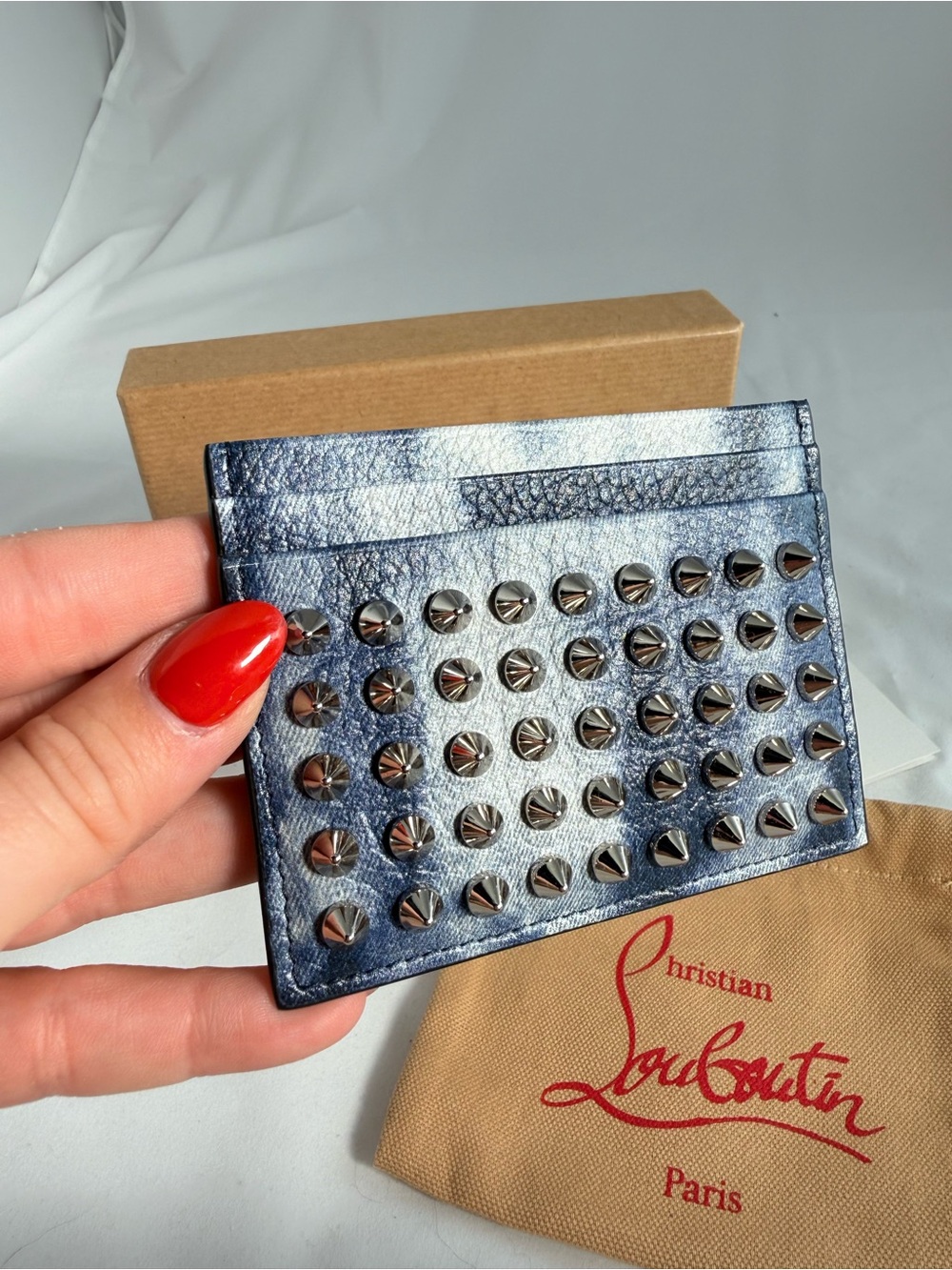 Christian Louboutin Navy Blue Studded Card Holder - Picture 2 of 4